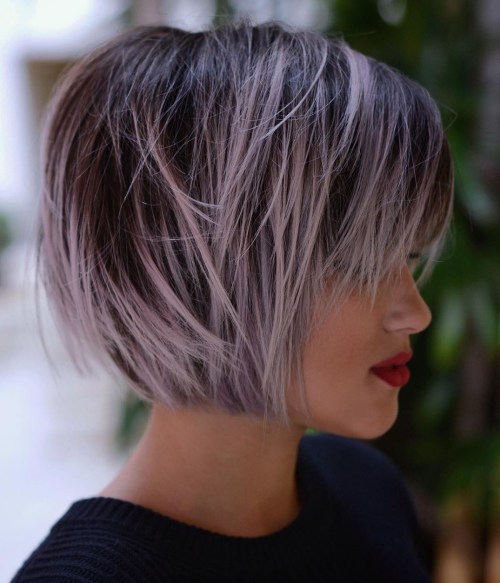 Brown Bob With Pastel Purple Balayage
