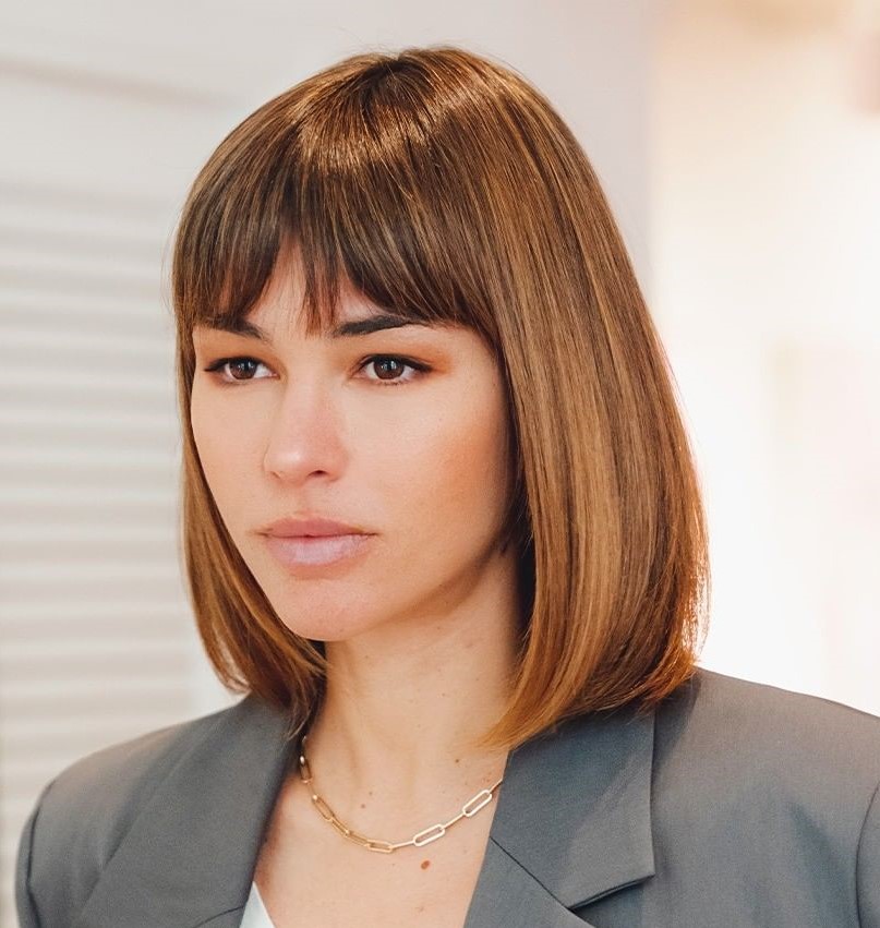 Blunt Lob with Eyebrow Length Bangs