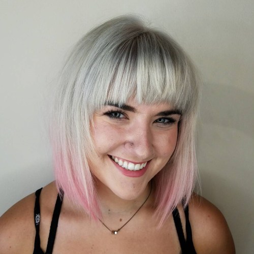 Silver Blonde Bob With Light Pink Dip Dye