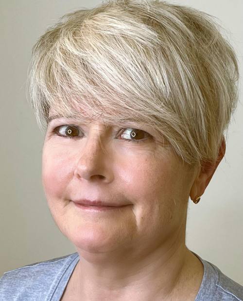 Blonde Pixie with Bangs for Round Faces