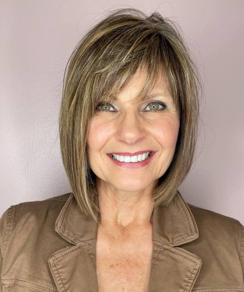 Asymmetrical Lob with Feathered Bangs