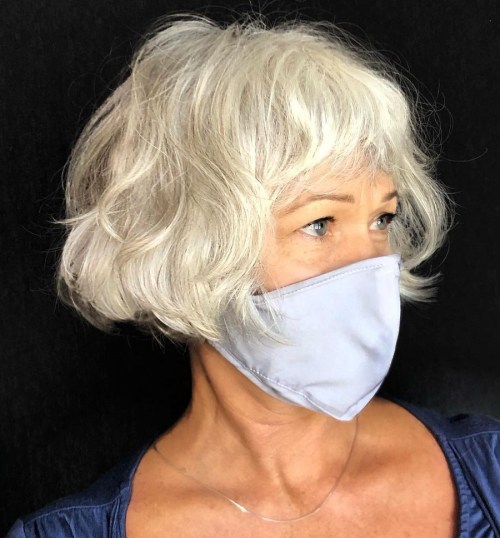 Wavy Bob with Bangs for Older Women