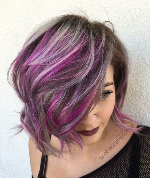layered bob with highlighted bangs